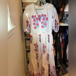 Oliphant Pink Grandiflora Puff Sleeve Maxi Dress size large